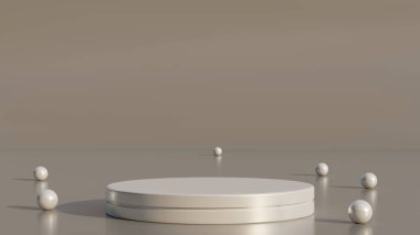 Ürün sergisi için boş bir podyum. Markalaşma ve ürün sunumu için minimum arkaplan. 3B resimleme.