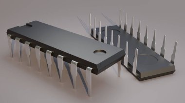 Bütünleşik devre çipleri veya IC 3D resimleme. 
