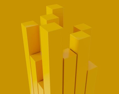 Soyut geometrik kompozisyon, dikdörtgen şekilli sarı arkaplan tasarımı. 3B resimleme. 