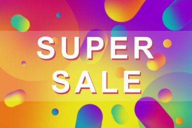 Süper İndirimli Bayrak, renkli arkaplanda sıvı desenli poster tasarımı şablonu