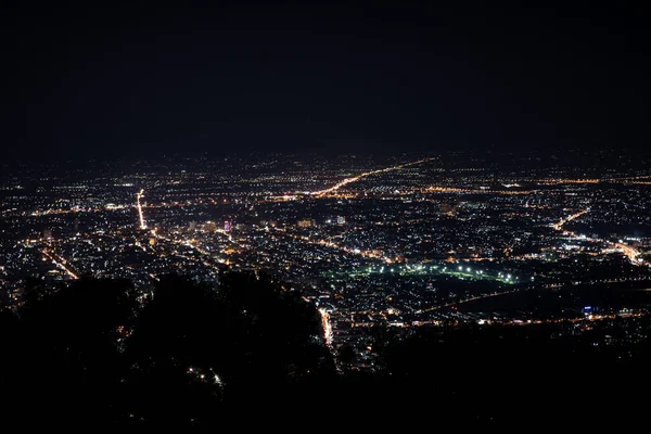 Letecký Pohled Noční Světlo Města Chiang Mai Thajsko — Stock fotografie