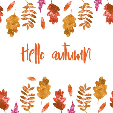 Beyaz arkaplanda parlak sonbahar yapraklarına sahip suluboya çerçeve