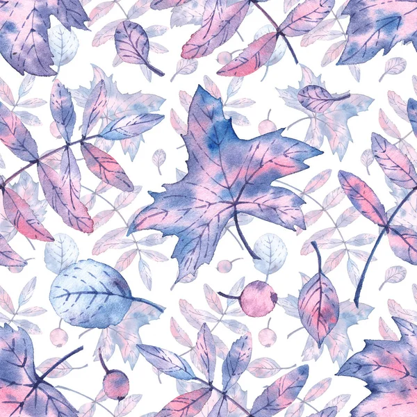 Pattern Watercolor Winter Leaves Frozen Autumn White Background — Stock Photo, Image