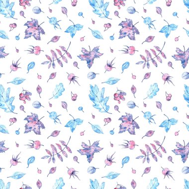 Suluboya kış yapraklı desen. Donmuş sonbahar. Beyaz bir arkaplanda