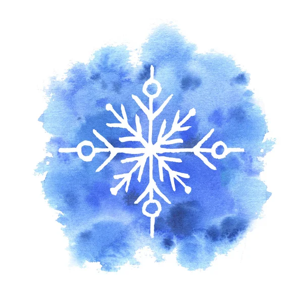 Copos Nieve Sobre Fondo Azul Nevado Estilo Acuarela — Foto de Stock