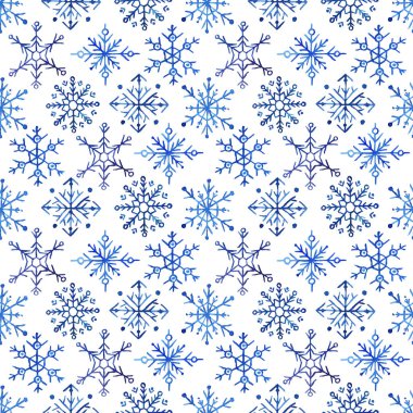 Suluboya kar taneleriyle kusursuz desen. Beyaz bir arkaplanda