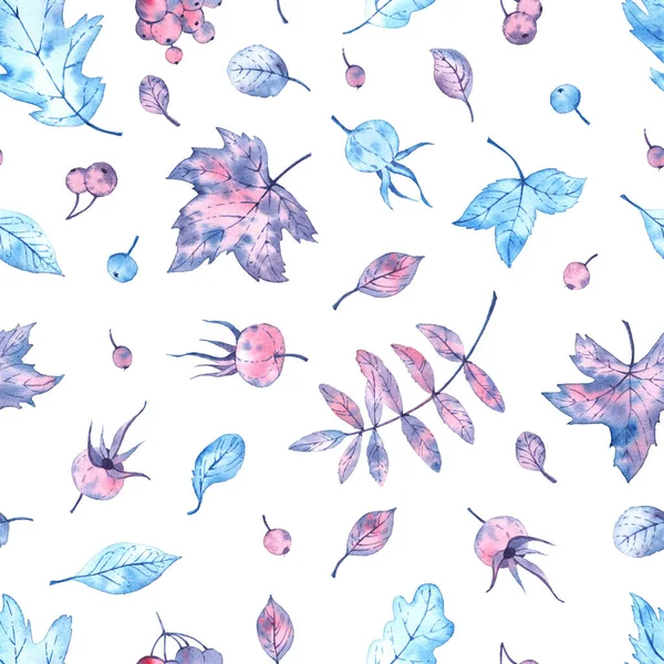 Пластырь Акварельными Зимними Листьями Замерзшая Осень Белом Фоне — стоковое фото
