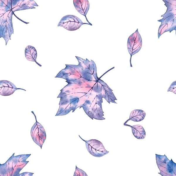 Pattern Watercolor Winter Leaves Frozen Autumn White Background — Stock Photo, Image