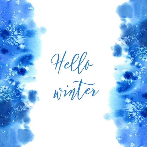 Frame Watercolor Snow Spots White Background Hello Winter — Stock Photo, Image