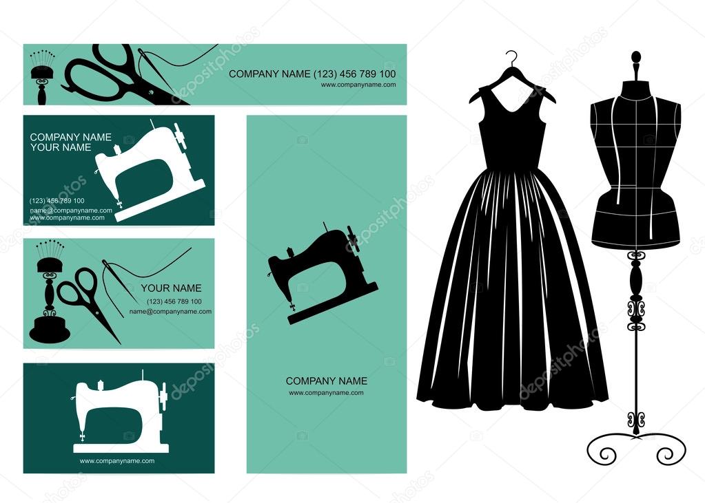Business cards design, dress and dressmakers dummy.
