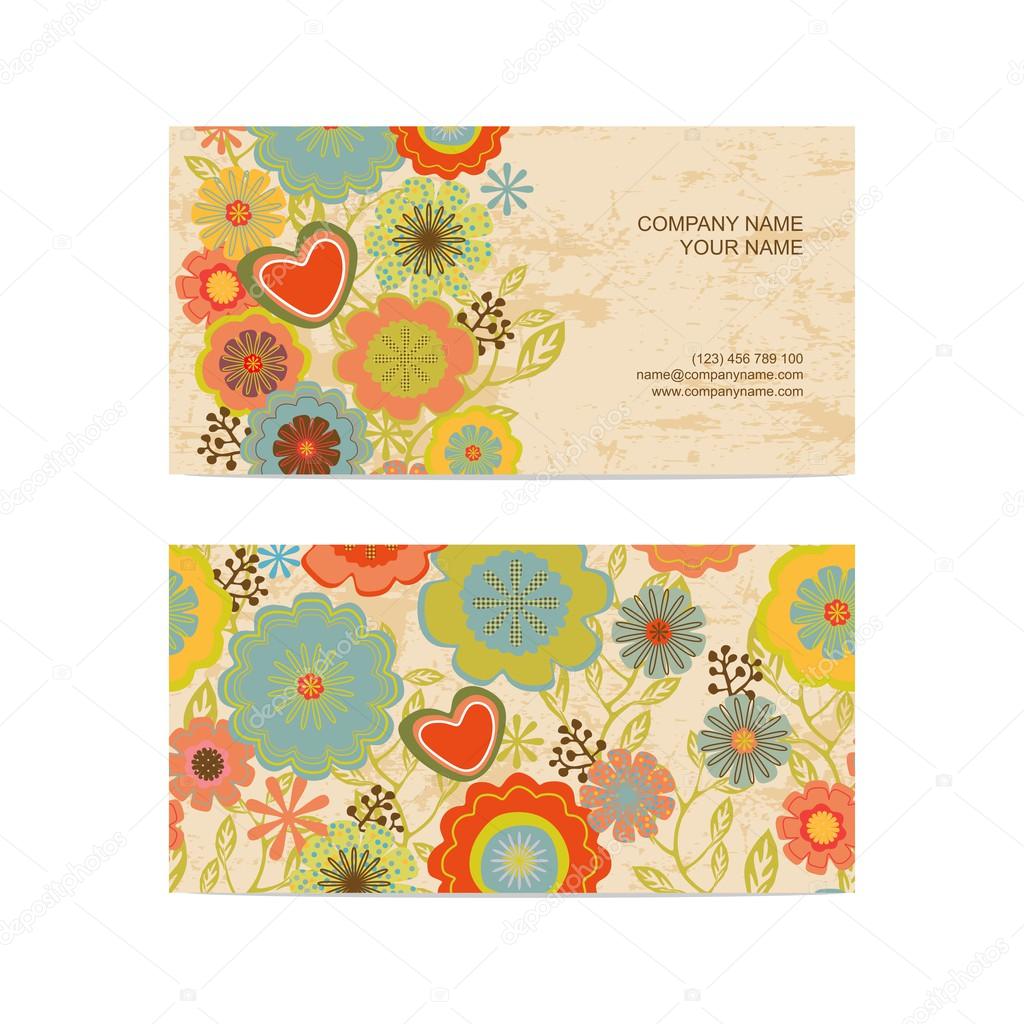 Business card with vintage flowers