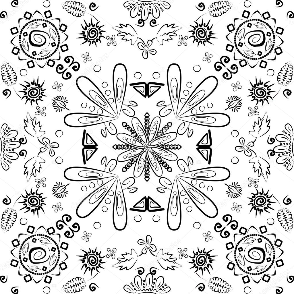 Black white floral decorations with flowers and leaves