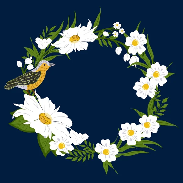 Círculo floral con pájaros . — Vector de stock