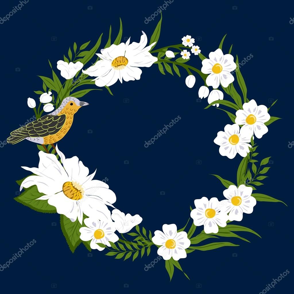 Floral circle with birds.