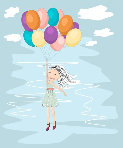 Flying away with ballons — Stock Vector