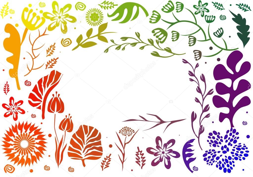 Vector rainbow color frame design made of flowers