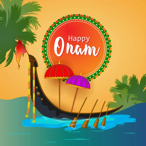 Ilustración Carrera Snake Boat Vallam Kali Durante Celebración Onam Festival — Vector de stock