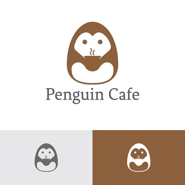 Pingüino Café Café Chocolate Hot Drink Logo Template — Vector de stock