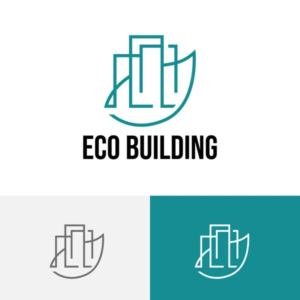 Ecologie Milieuvriendelijk Building Green Leaf Construction Logo — Stockvector