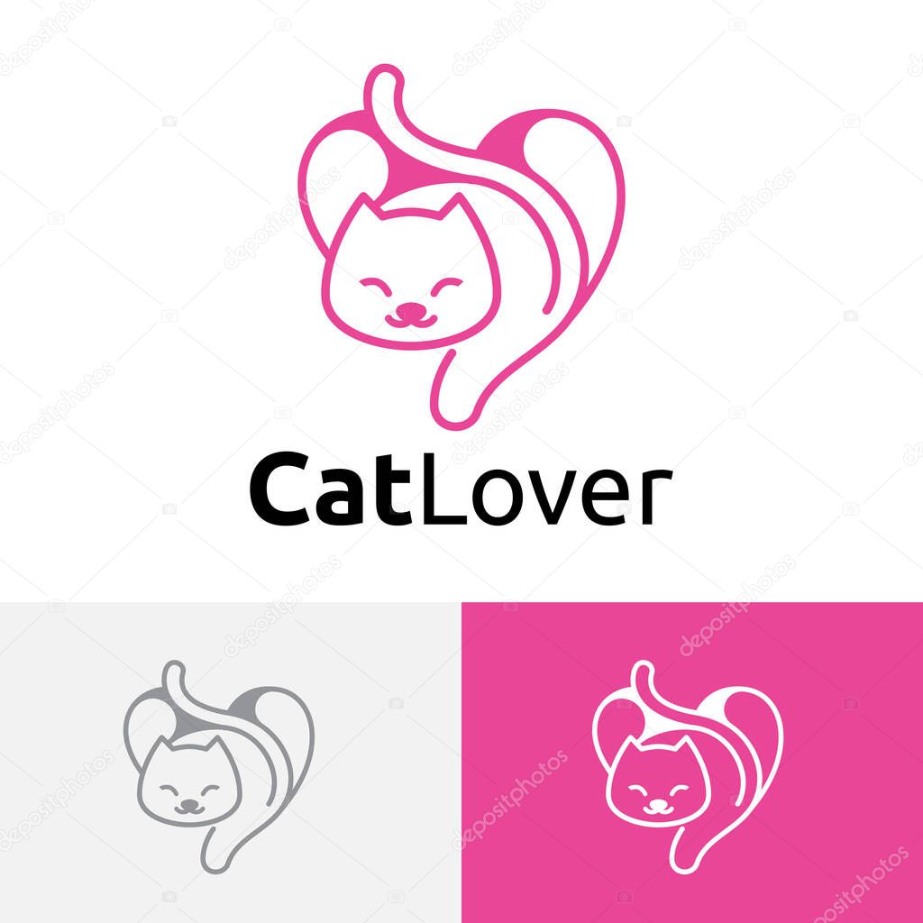 Cute Kitten Cat Lover Heart Shape Abstract Animal Logo