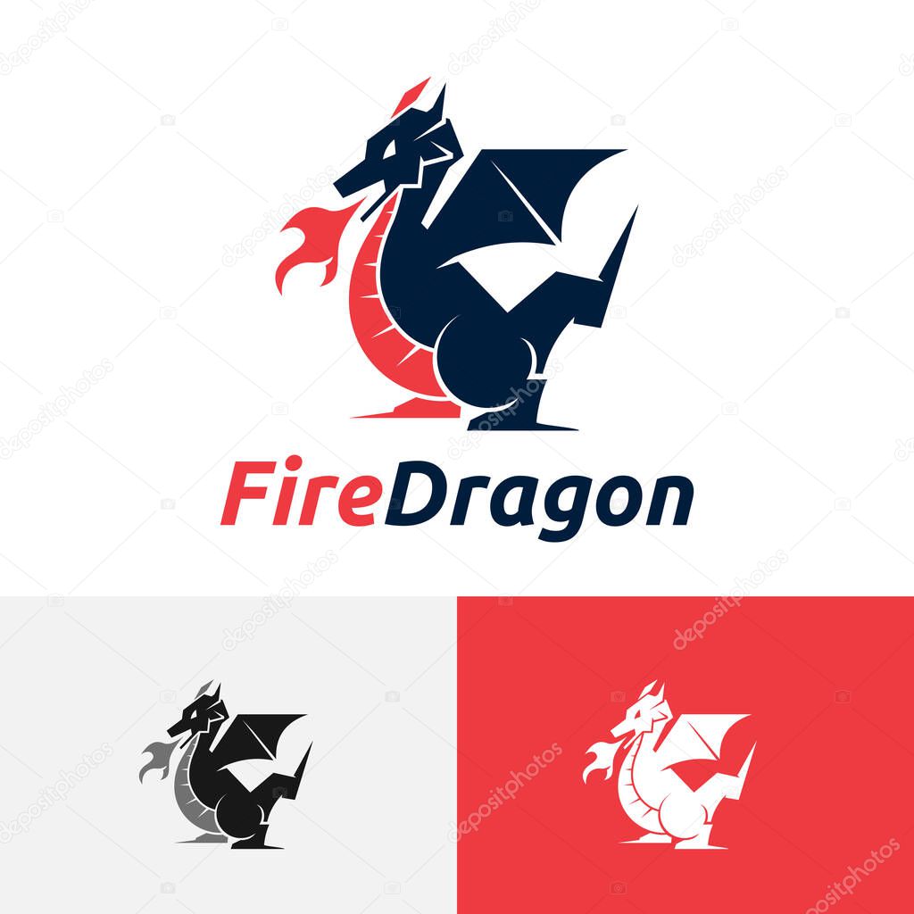 Fire Dragon Wing Legendary Animal Cartoon Logo