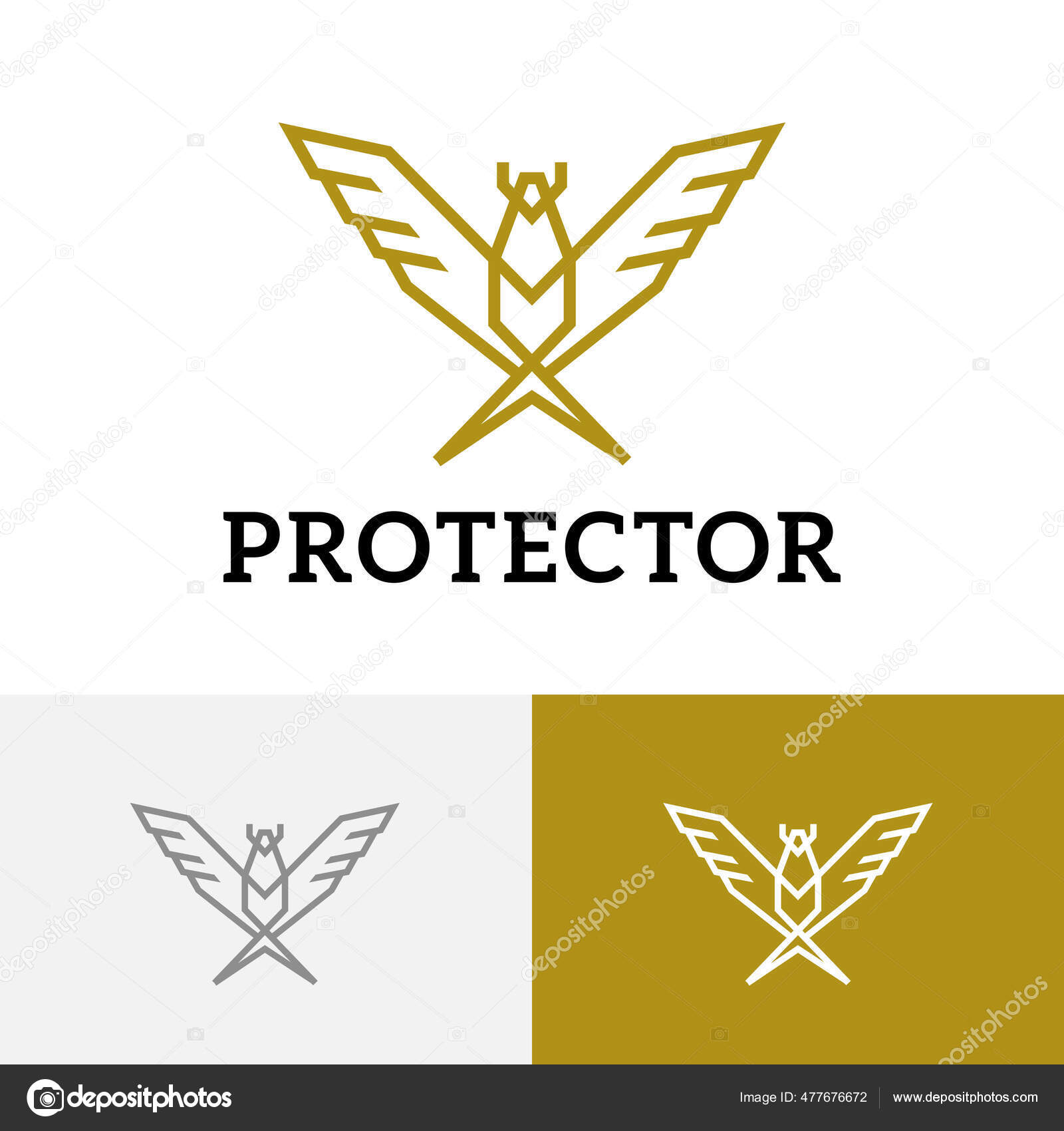 Golden Eagle Falcon Hawk Protector Bird Wings Monoline Logo Stock Vector Image By C Heartiny