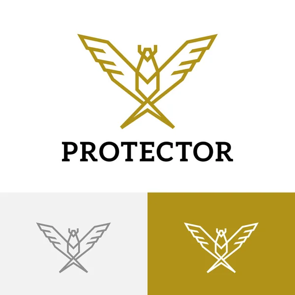 Golden Eagle Falcon Hawk Protector Bird Wings Monoline Logo — Stock Vector