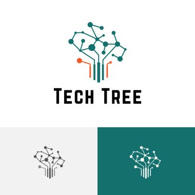 Teknoloji Ağacı Akıllı Bilim Beyni Modern Logo