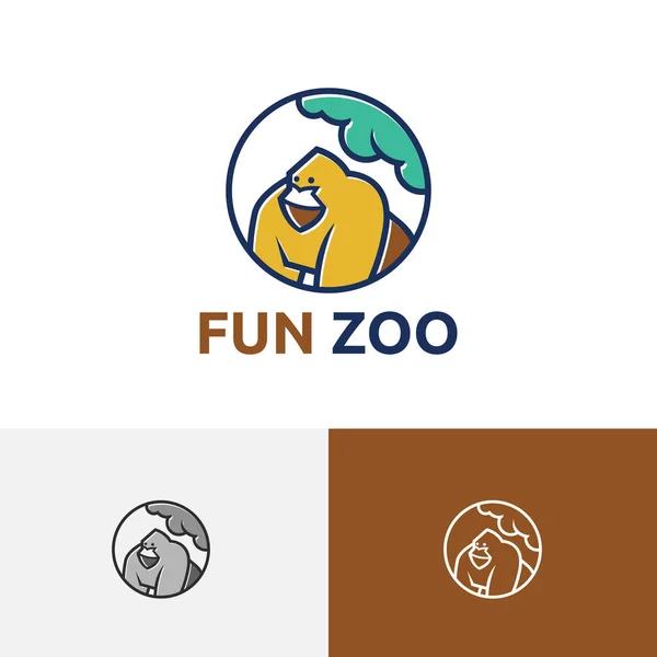 Gorilla Fun Zoo Animal Jungle Rescue Wildlife Reserve Logo — Stock Vector