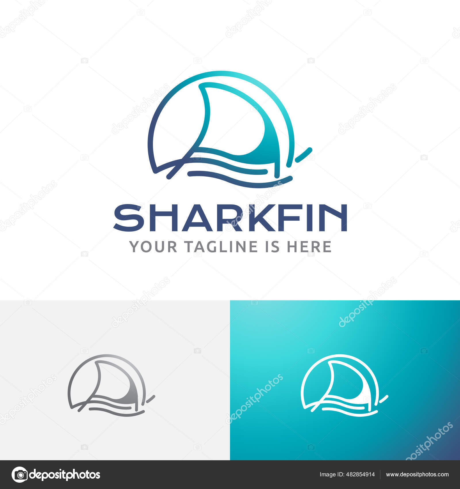 サメフィン波 オーシャンワイルドライフラインロゴ ストックベクター C Heartiny