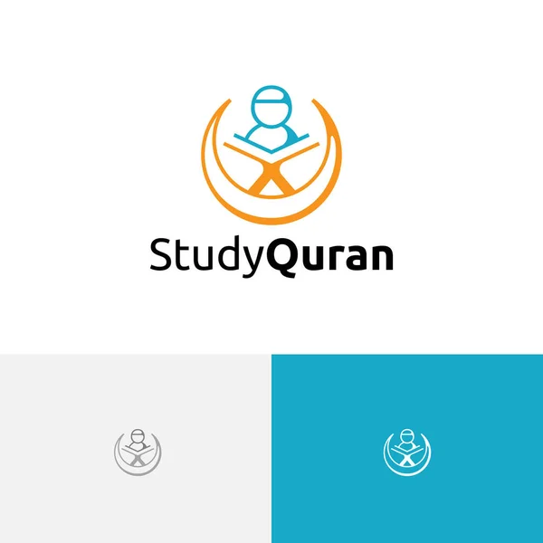 Hilal Daki Müslüman Çocuk Kur Okuyor Slami Okul Öğrenme Logosu — Stok Vektör