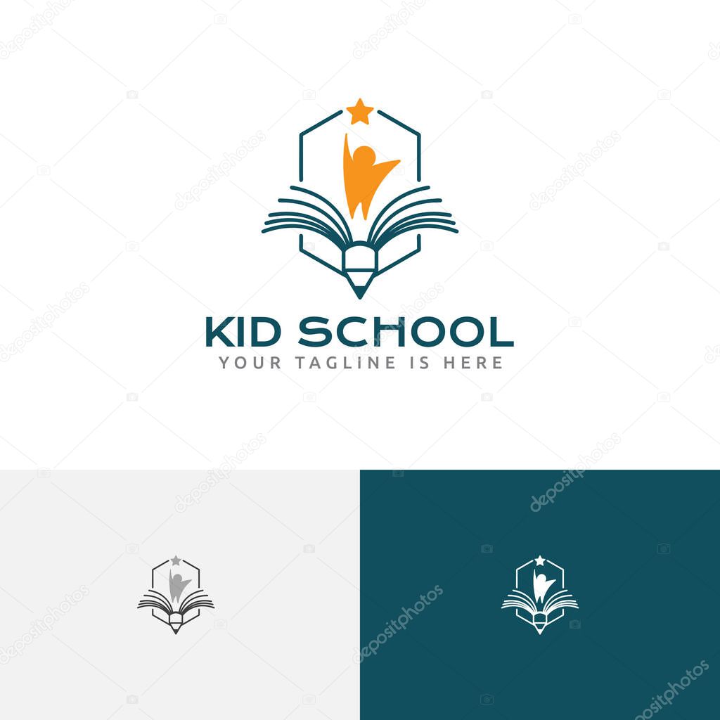 Kid Reach Star Book Happy School Study Education Logo