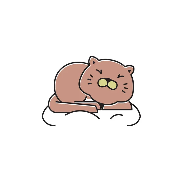 Mascotte Fat Cat Happy Sit Dormir Sur Oreiller Dessin Animé — Image vectorielle