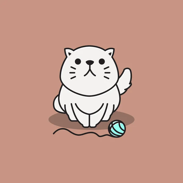Cute Adorable Persian Cat Kitten Playing Yarn Ball Cartoon Illustration — Stock Vector