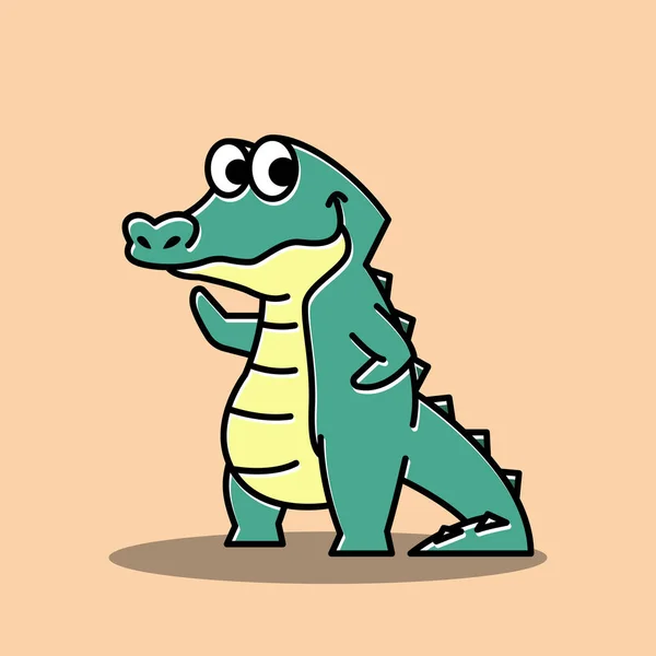 Amical Crocodile Alligator Agitant Main Drôle Personnage Mignon Mascotte Bande — Image vectorielle