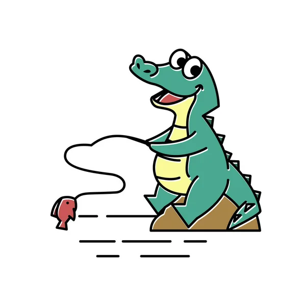 Талисман Мультфильма Рыбалка Крокодилов Аллигаторов — стоковый вектор