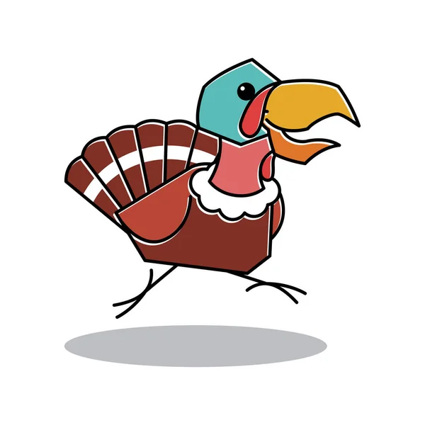 Running Dancing Turkey Bird Rooster Farm Thanksgiving Character Cartoon — Stockový vektor