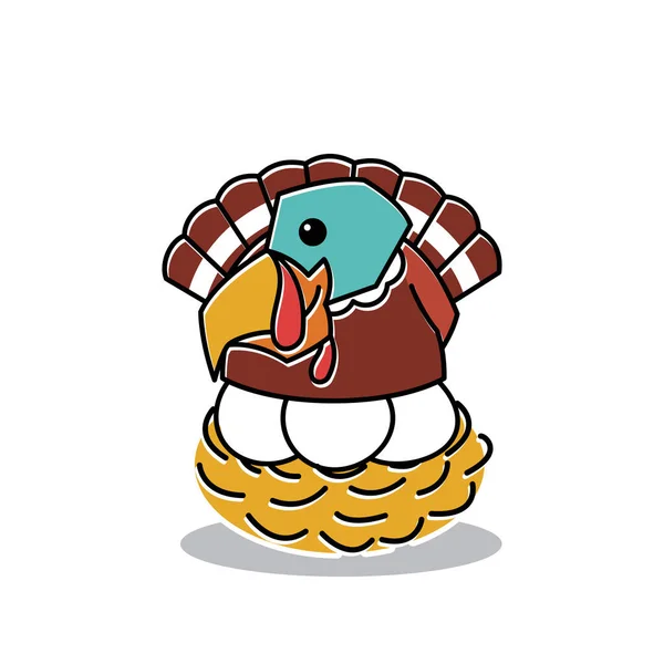 Turkey Bird Farm Sit Egg Nest Thanksgiving Character Cartoon – stockvektor