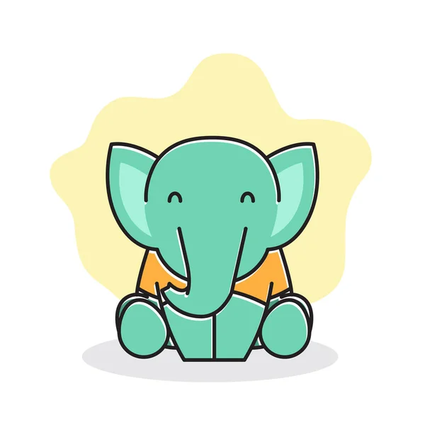 Cute Baby Elephant Happy Friendly Sit Smiling Cartoon Character — Stock Vector