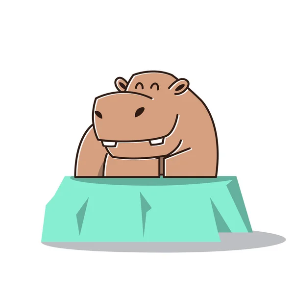 Cute Happy Big Hippo Hipopotam Siedzi Uśmiechnięty Maskotka Postać Kreskówki — Wektor stockowy