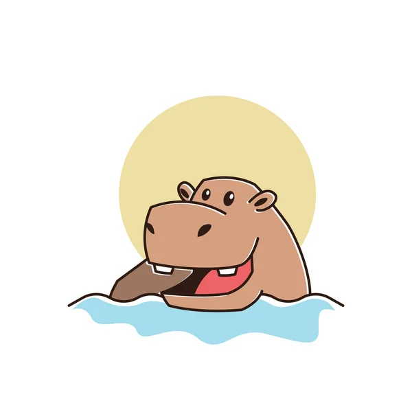 Lindo Feliz Grande Hipopótamo Hipopótamo Natación Río Mascota Carácter Dibujos — Vector de stock