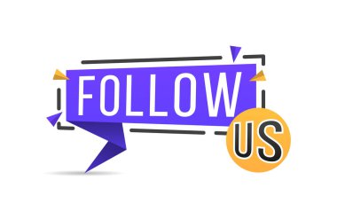 Bizi takip et, konuşma balonu. Promosyon etiketi, rozet.