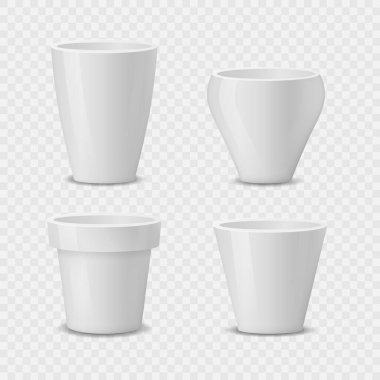 Gerçekçi beyaz seramik saksılar..