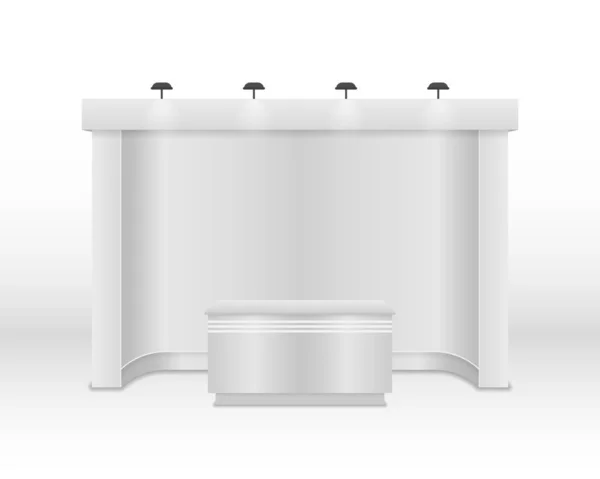 Paneles blancos en blanco, soporte creativo con proyectores — Vector de stock