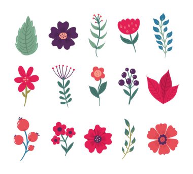 Çiçek yapraklı çiçek seti..