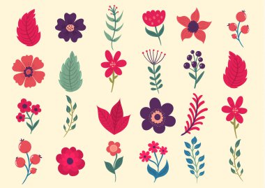 Çiçek yapraklı çiçek seti..