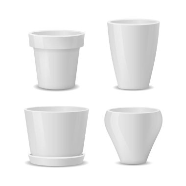 Gerçekçi beyaz seramik saksılar..