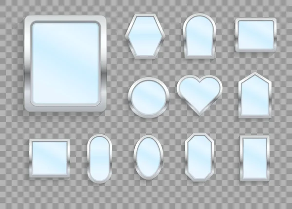 Espejos vacíos realistas que reflejan iconos 3D de vidrio — Archivo Imágenes Vectoriales