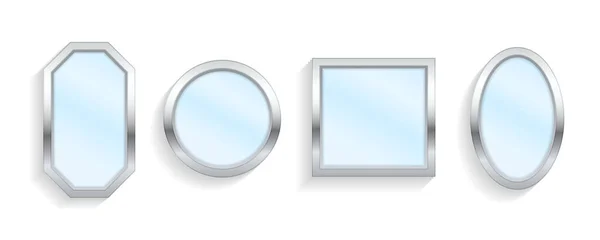 Espejos vacíos realistas que reflejan iconos 3D de vidrio — Vector de stock