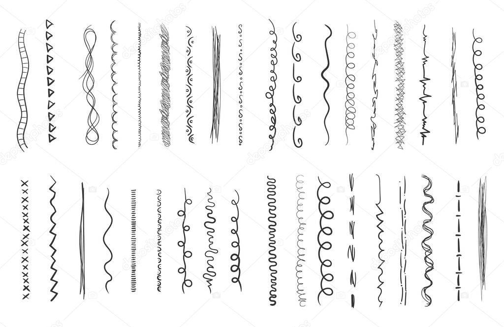 Set of wavy hand drawn horizontal lines.